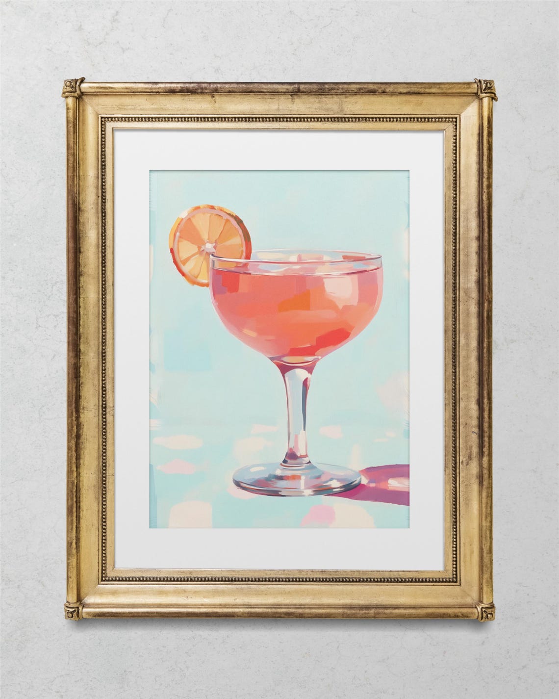 Pink Citrus Cocktail Coupe Glass On Turquoise Retro Art Poster - Image 3