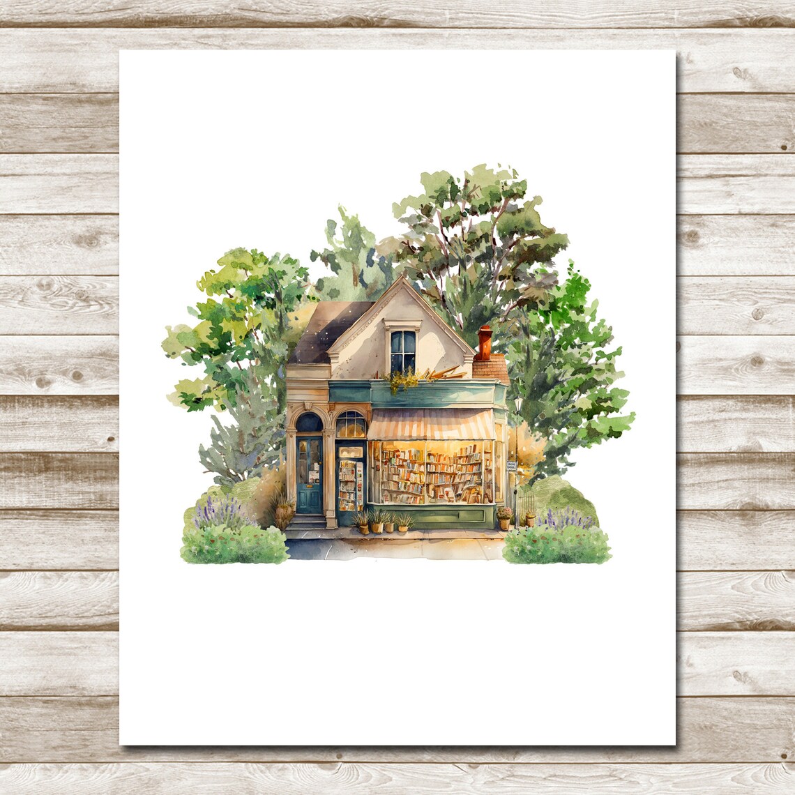 Charming Bookstore Shop Front Awning Books Watercolor Storefront Poster - Image 4