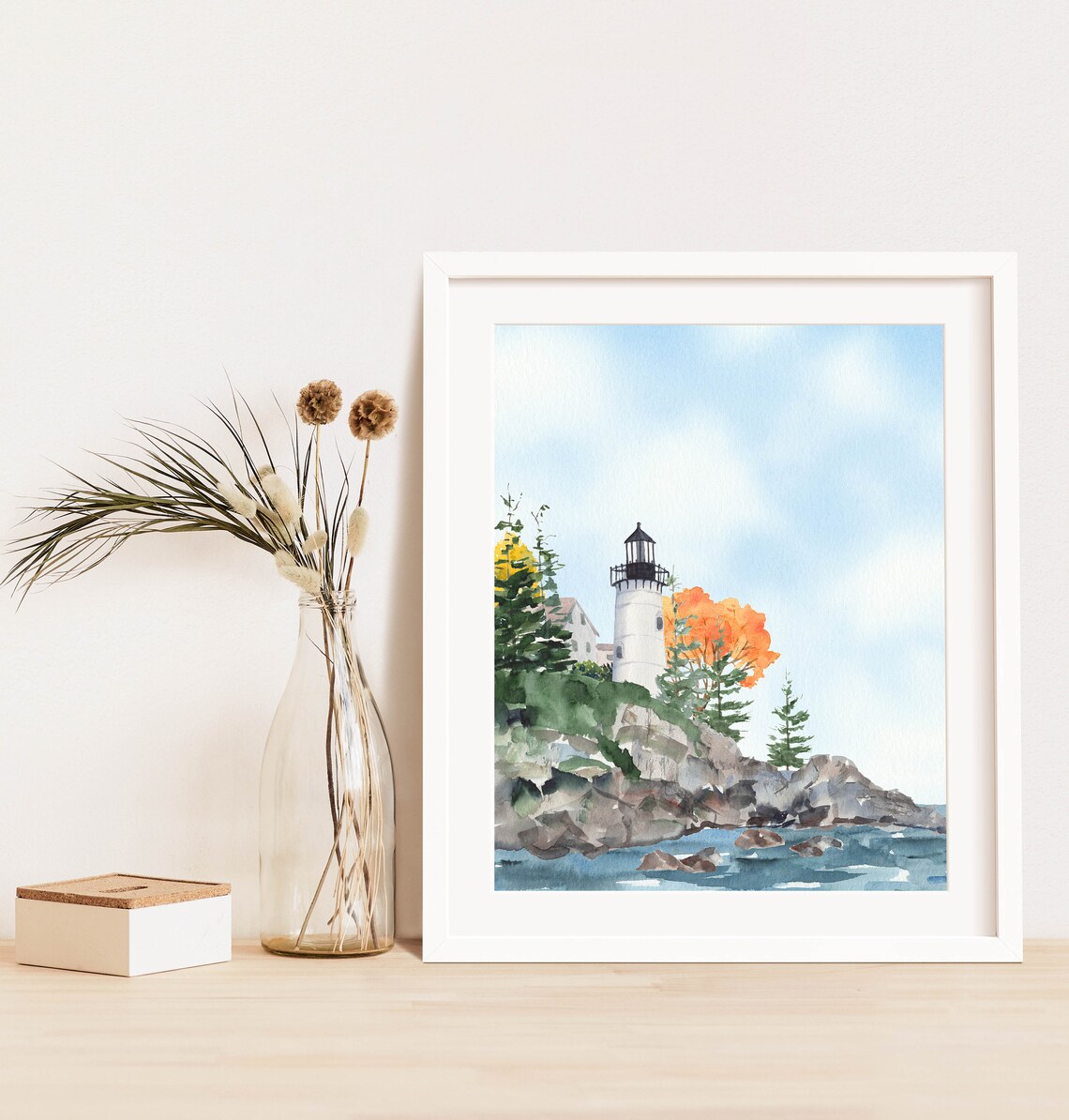 Autumn Lighthouse Coastal Decor Watercolor Art Print - Image 2