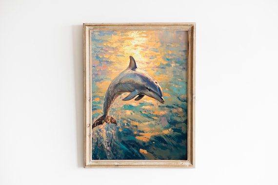 Serene Dolphin Coastal Print Wall Art With Tranquil Nautical Scene Warm Ocean Decor Textured Painting 1207