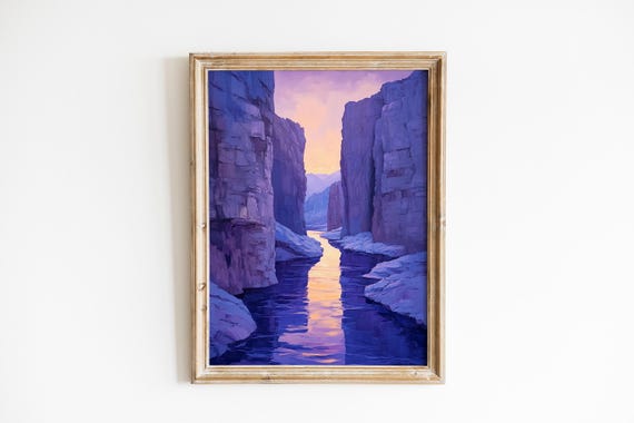 Moody Desert Canyon Dramatic River In Twilight Serene Landscape Art Rustic Southwest Decor Painting 1040