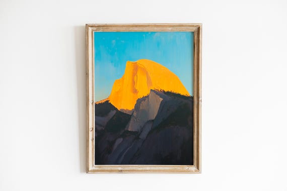 Dramatic Sunrise Landscape Print Moody Half Dome Painting Bold Granite Rock Art Contemporary Wall Decor 487