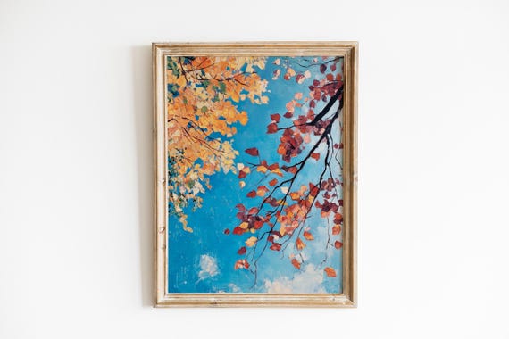 Autumn Leaves Framing Blue Sky Looking Up Through Branches Poster