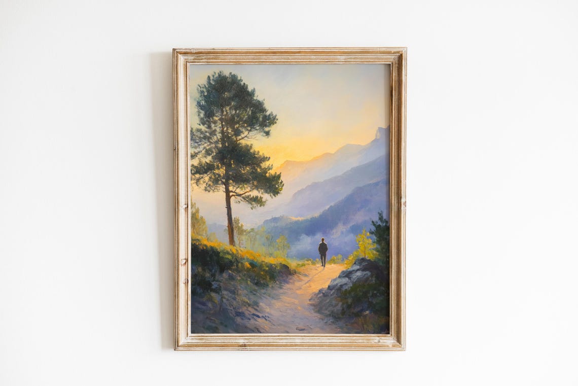 Moody Mountain Trail Sunset Landscape Oil Painting Style Print