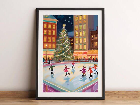 Rockefeller Center Christmas Tree Ice Skating Rink Night Poster