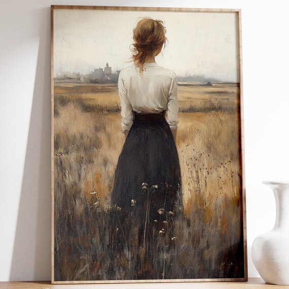 Woman In Golden Field Dreamy Tonalist Painting Romantic Poster
