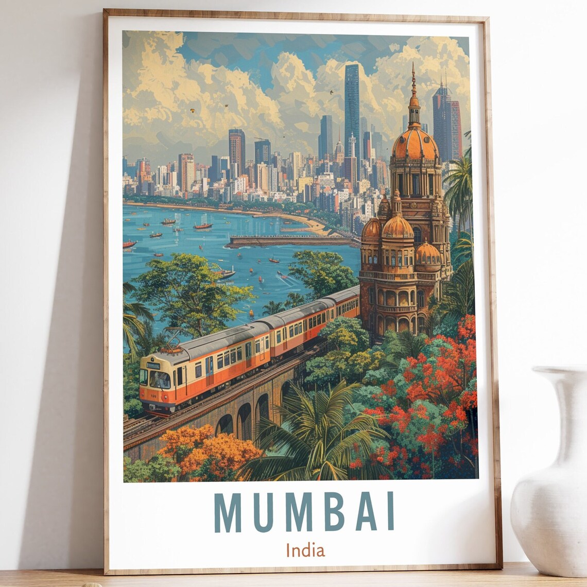 Mumbai Travel Poster, Indian City Wall Art Print