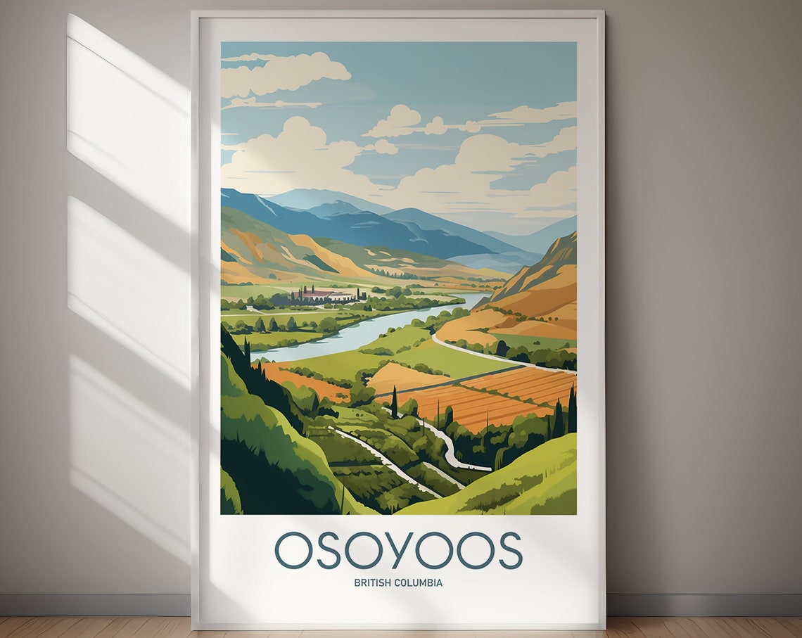 Osoyoos British Columbia Desert Valley River Orchards Travel Poster