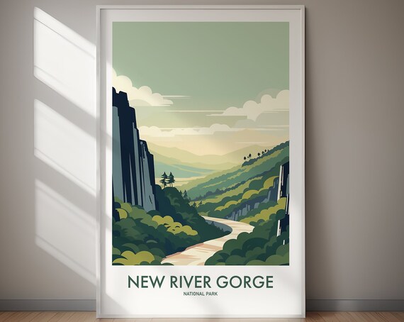 New River Gorge National Park Winding River Valley Green Art Poster
