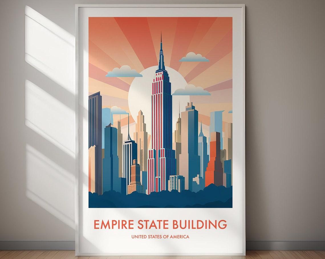 Empire State Building New York Art Deco Skyline Travel Poster