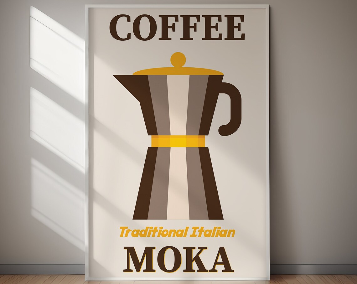 Traditional Italian Moka Coffee Pot Vintage Kitchen Art Poster