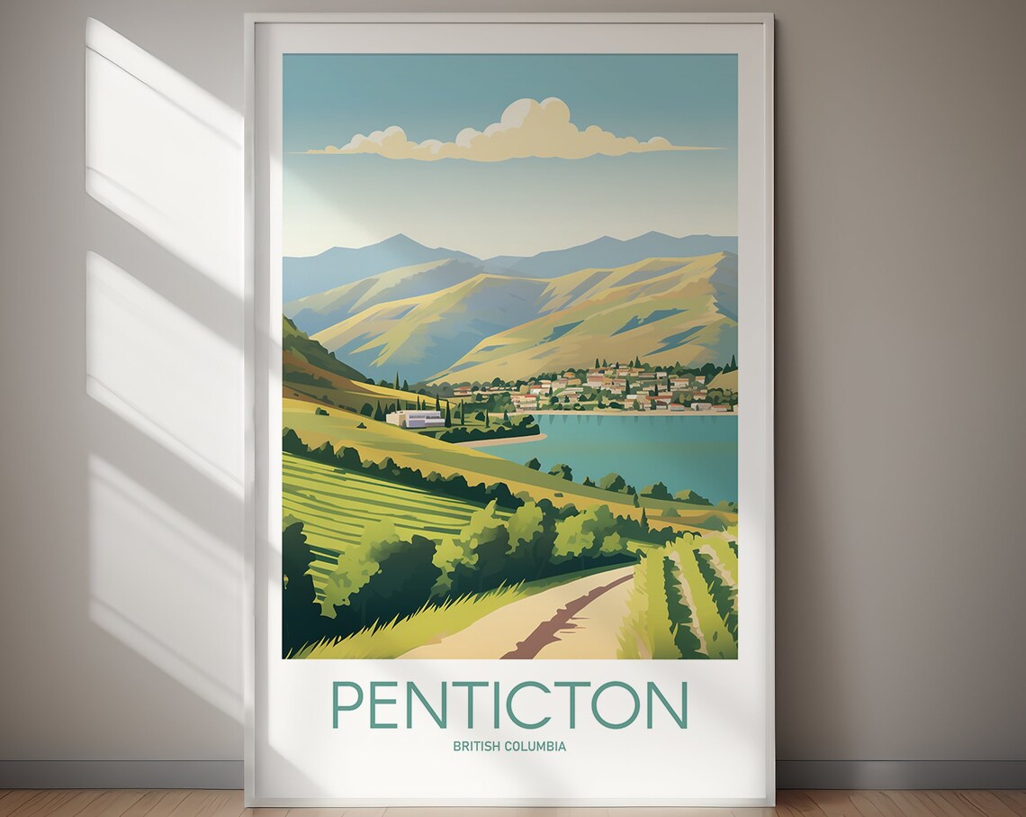 Penticton British Columbia Vineyard Lake Hills Retro Travel Poster