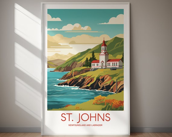 St Johns Travel Poster Newfoundland And Labrador Canada Wall Art Poster Print Travel Hiking Print Travel Poster