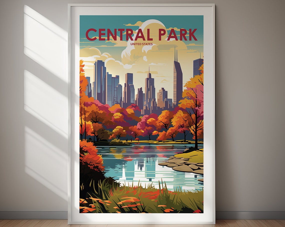 Central Park Autumn Fall Foliage New York City Travel Poster