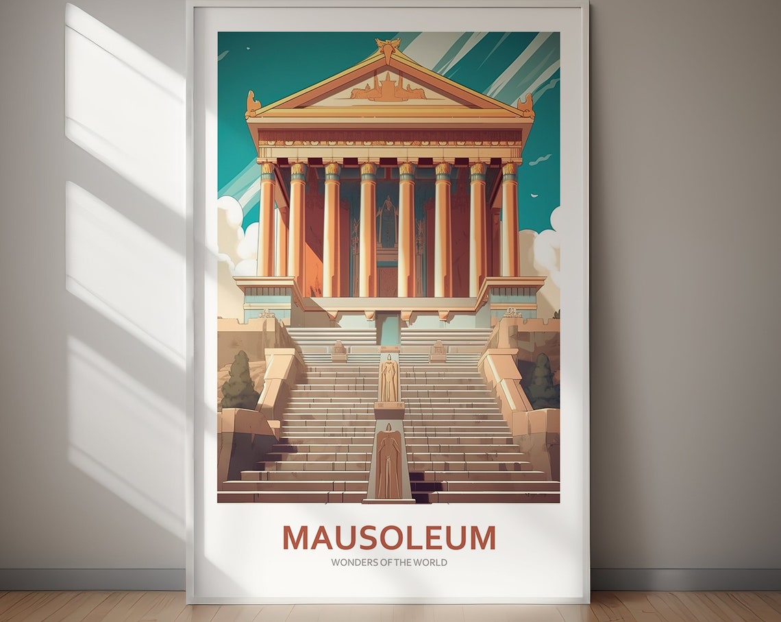 Mausoleum Ancient World Wonder Classical Temple Sunset Poster