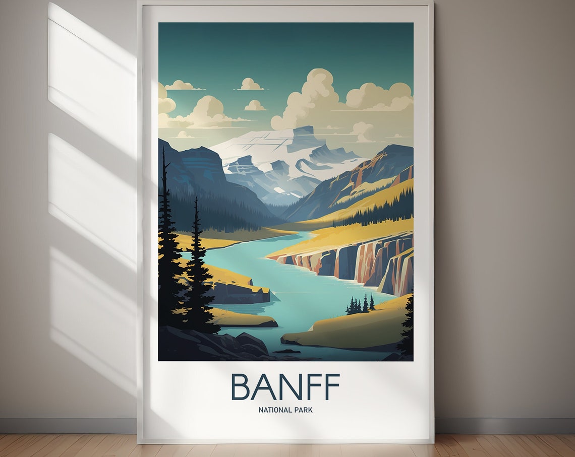 Banff National Park Glacier Lake Mountain Valley Travel Poster