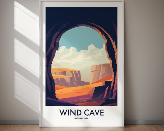 Wind Cave National Park Cave Mouth Plains View Vintage Art Poster