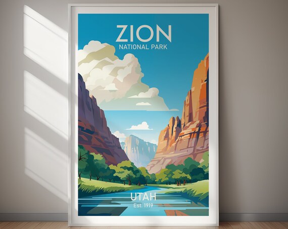 Zion National Park Utah Canyon River Sunset Landscape Poster