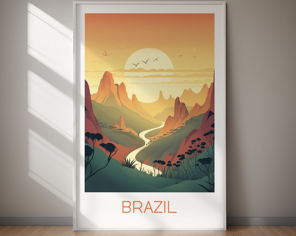 Brazil Golden Valley River Sunset Birds Vintage Travel Poster - Image 3