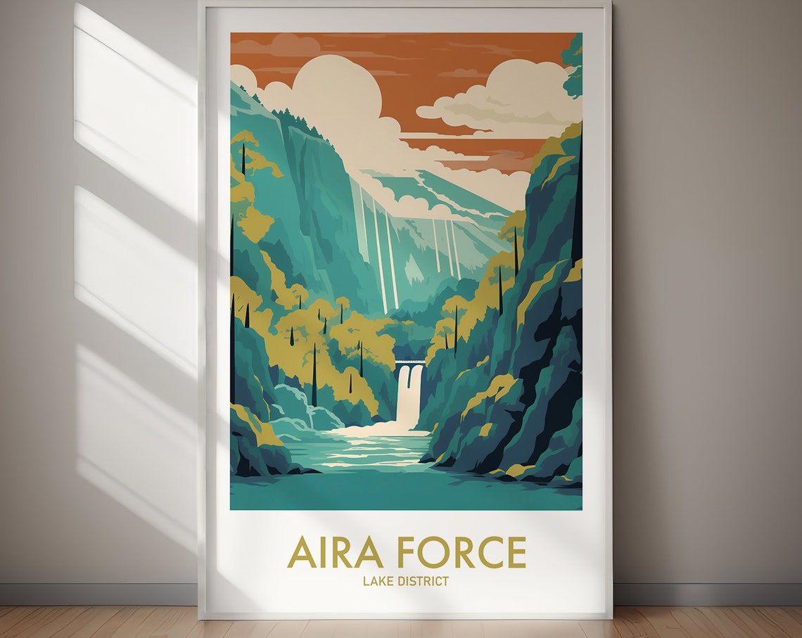 Aira Force Lake District Waterfall Gorge Sunset Travel Poster - Image 3