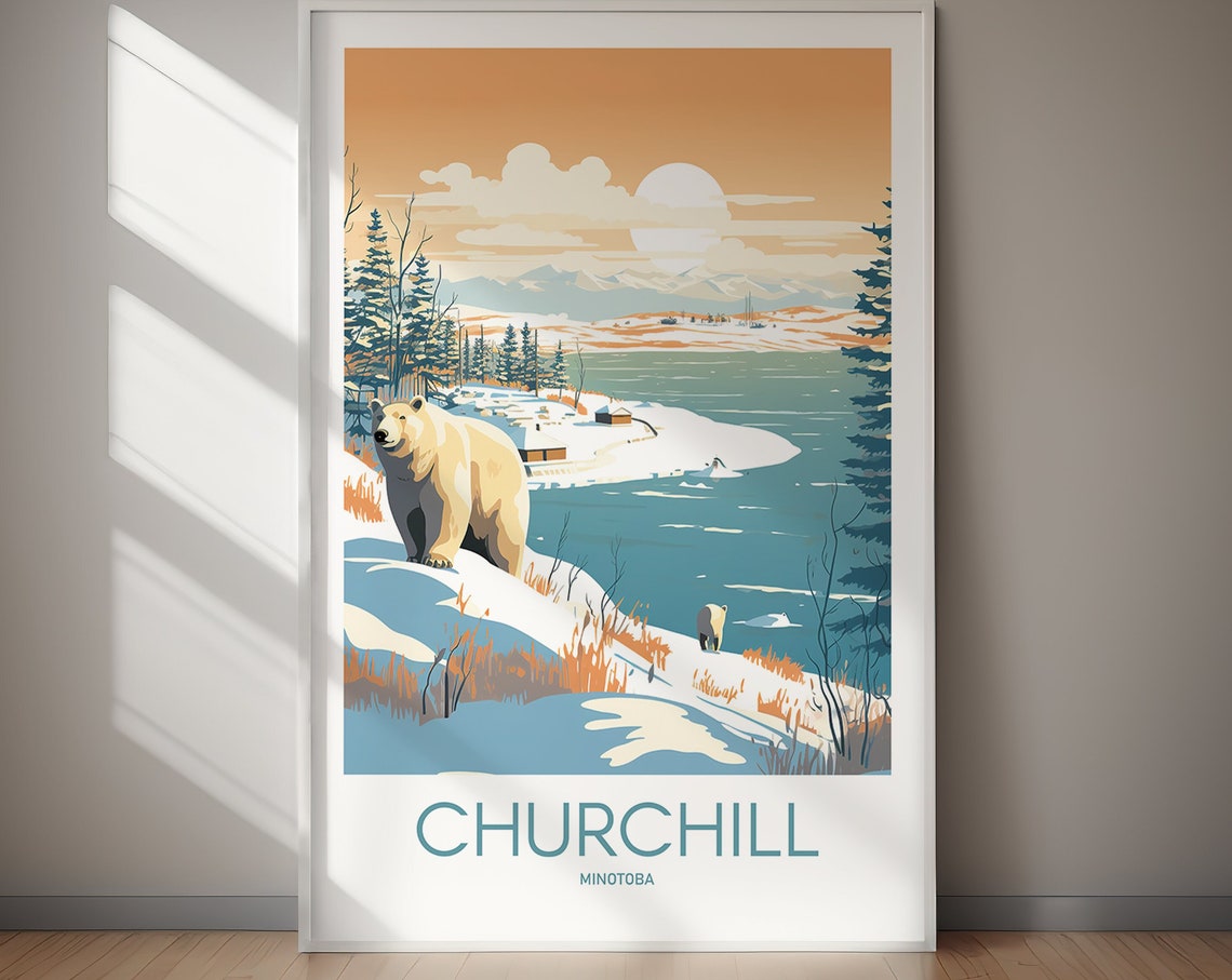 Churchill Polar Bear Arctic Shore Wilderness Scene Travel Poster
