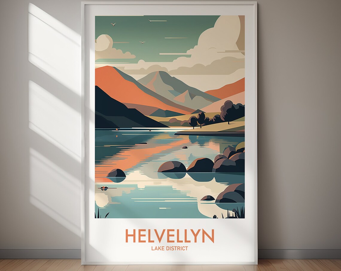 Helvellyn Lake District Mountain Waters Vintage Travel Poster