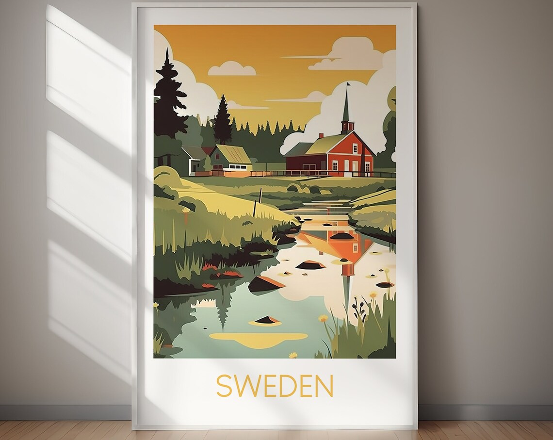 Sweden Travel Poster Art Print, Europe Wall Decor