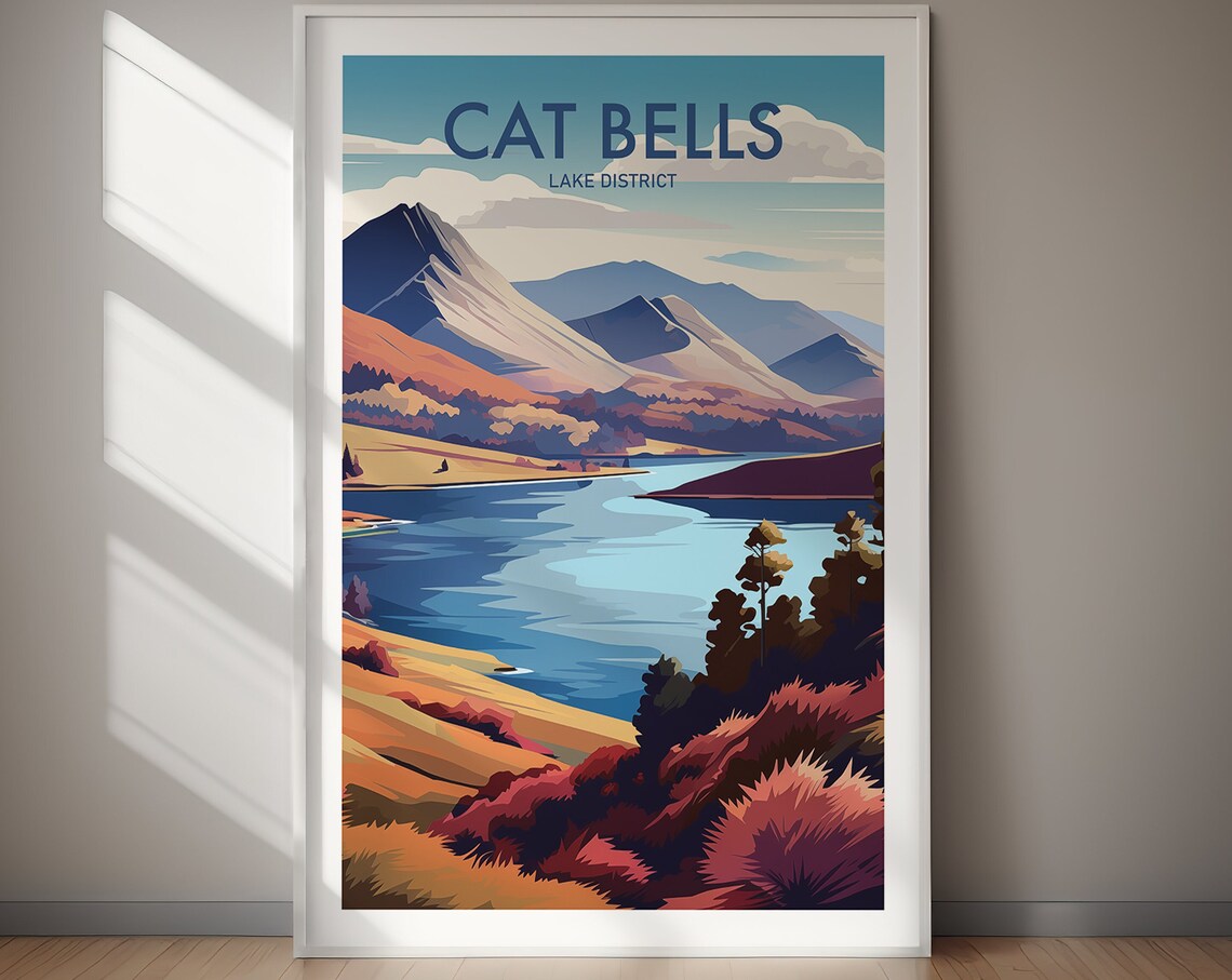 Cat Bells Lake District Travel Poster, Wall Art Print