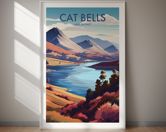 Cat Bells Lake District Travel Poster, Wall Art Print