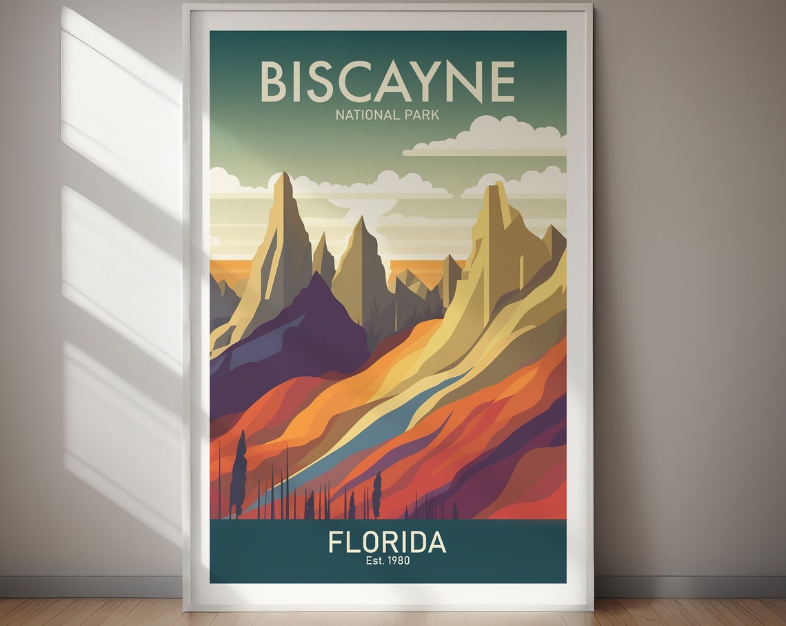 Biscayne National Park Florida Vintage Golden Sunset Peaks Poster