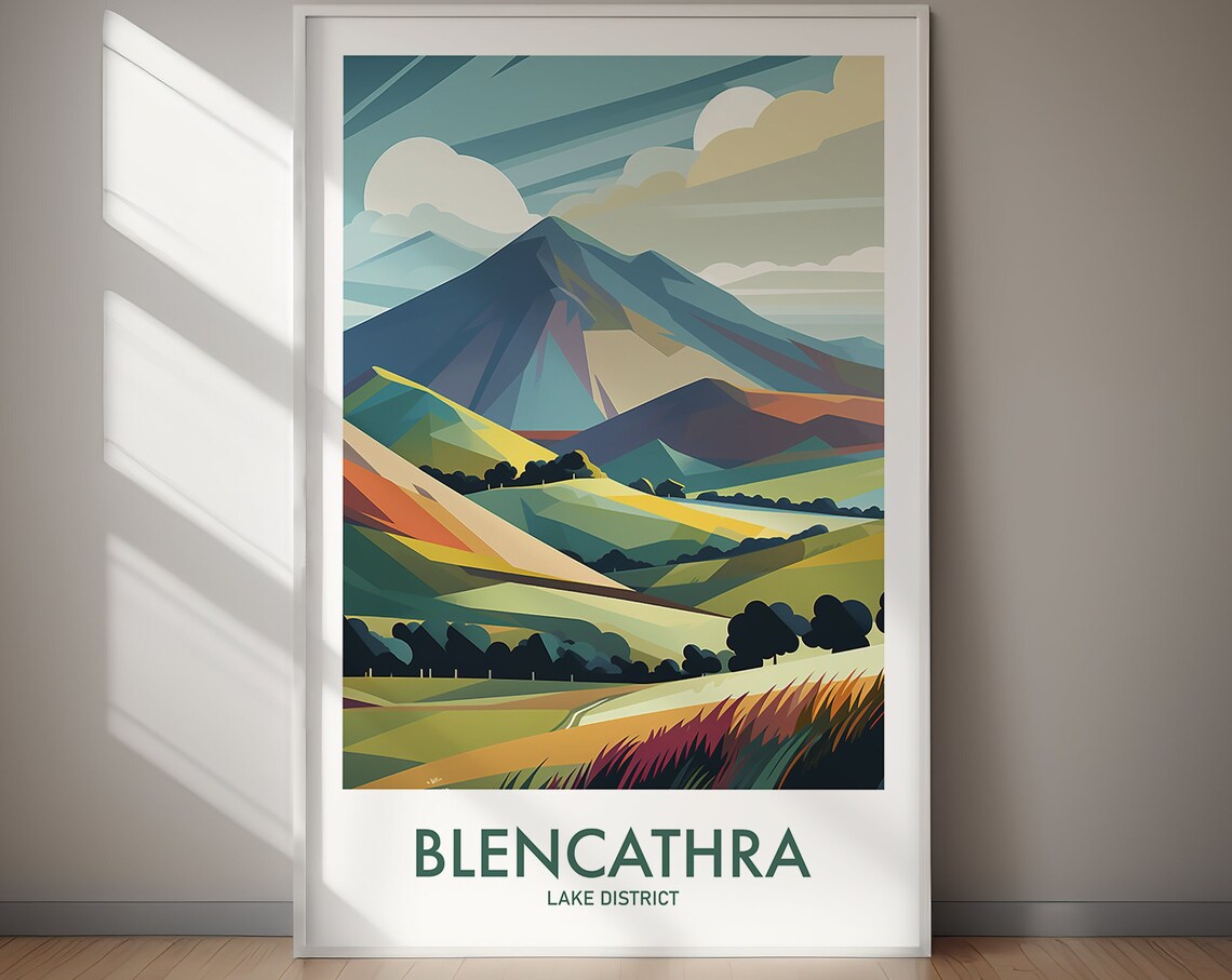 Blencathra Lake District Mountain Valley Green Vintage Travel Poster