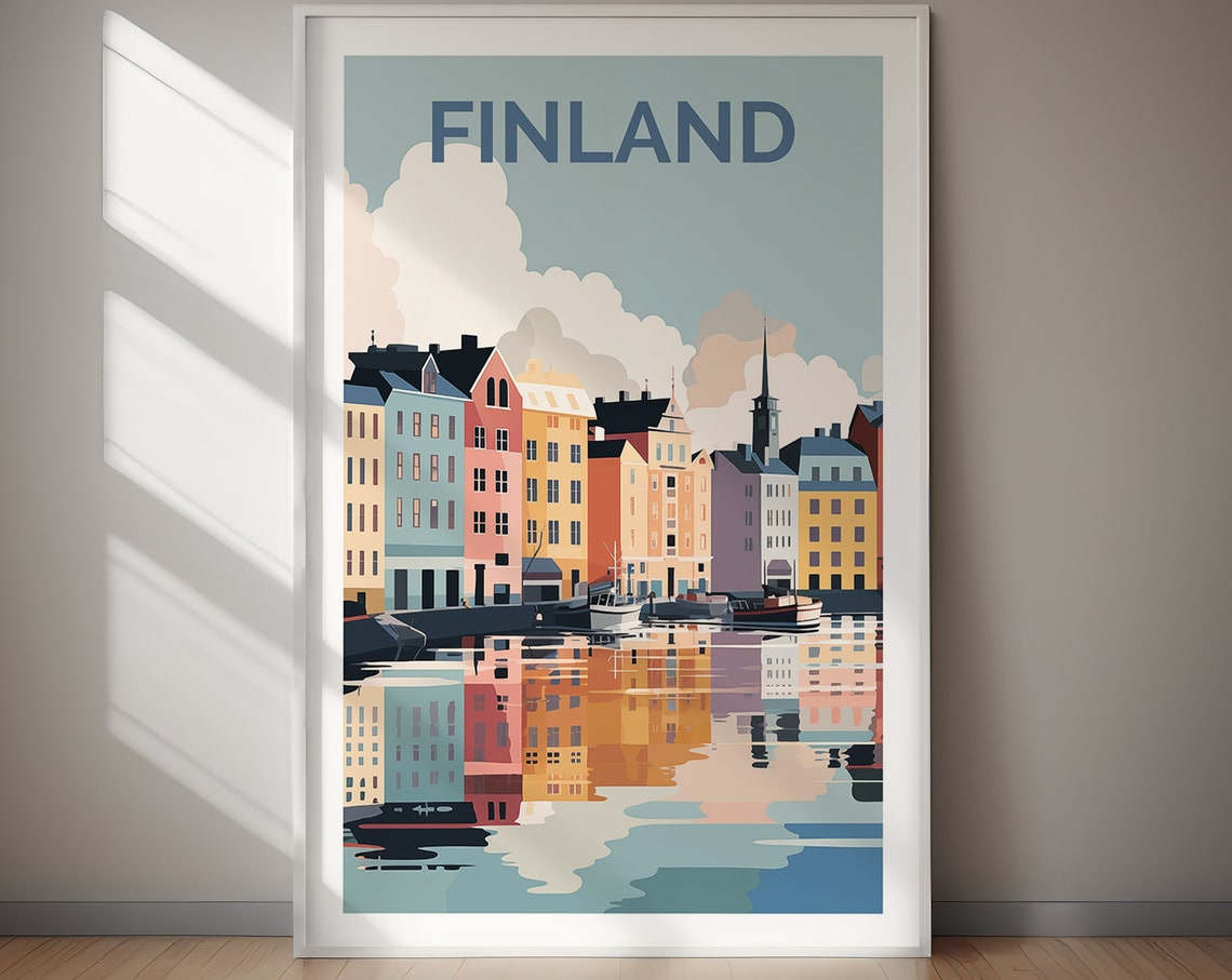 Finland Colorful Harbor Waterfront Retro Style Travel Poster - Image 2