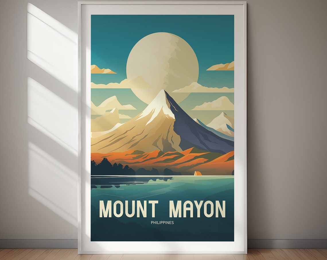 Mount Mayon Philippines Volcano Sunrise Illustration Travel Poster