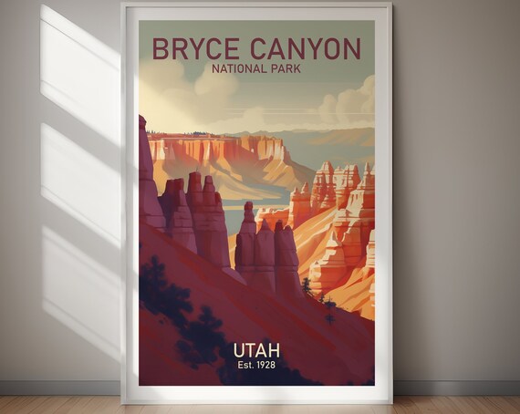 Bryce Canyon National Park Utah Hoodoos Sunset Retro Art Poster