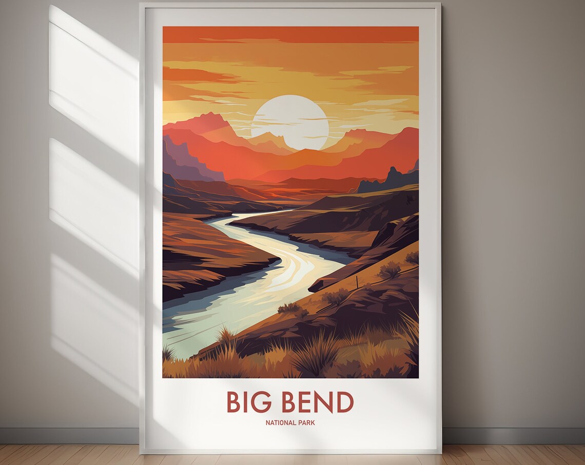 Big Bend National Park Desert River Sunset Retro Travel Poster Art