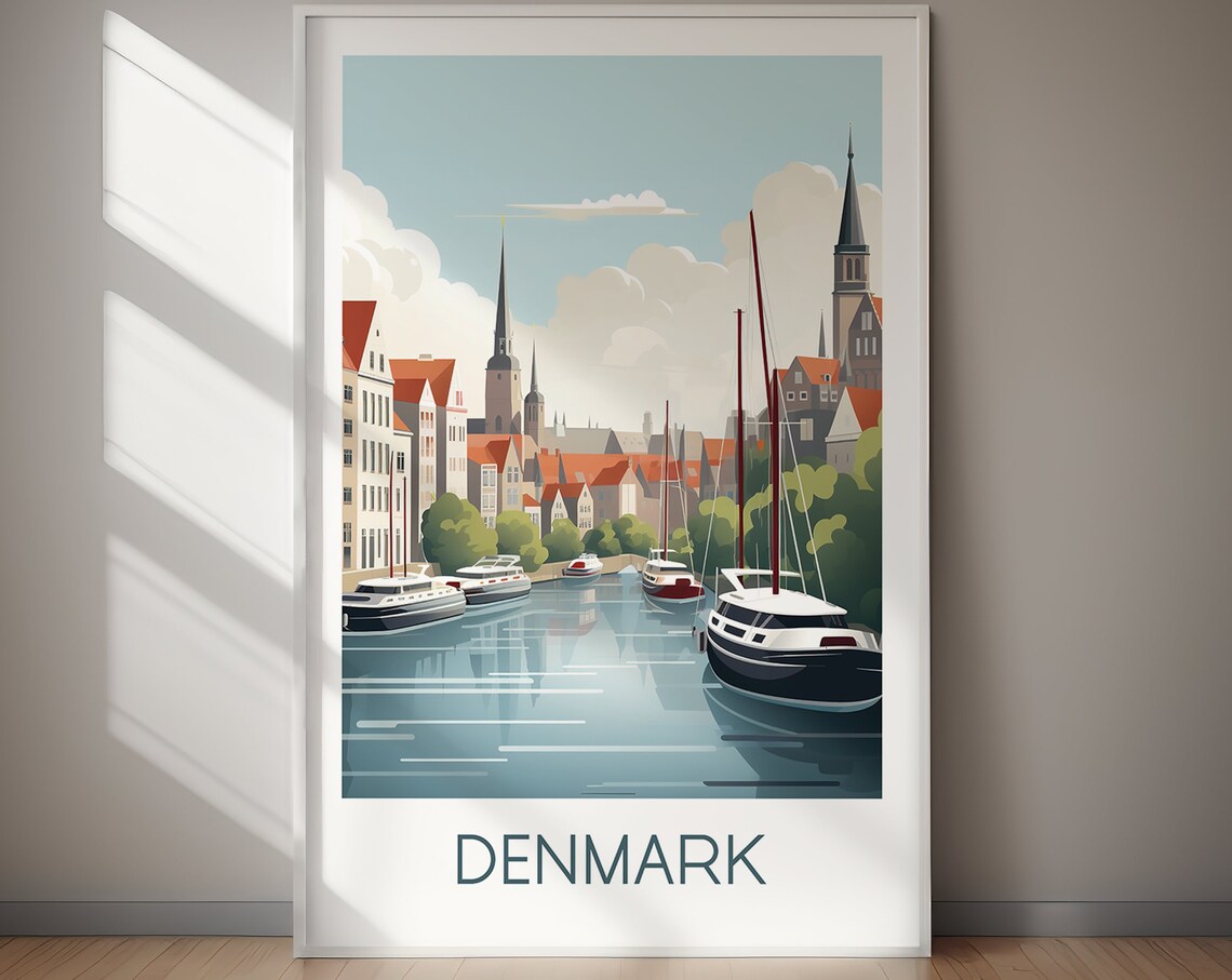 Denmark Harbor Sailboats Church Spires Retro Style Travel Poster - Image 2