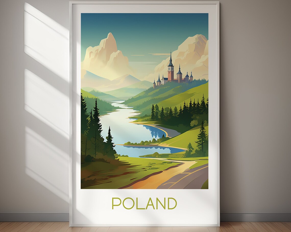 Poland Mountain Lake Valley Church Spires Scenic Travel Poster - Image 2