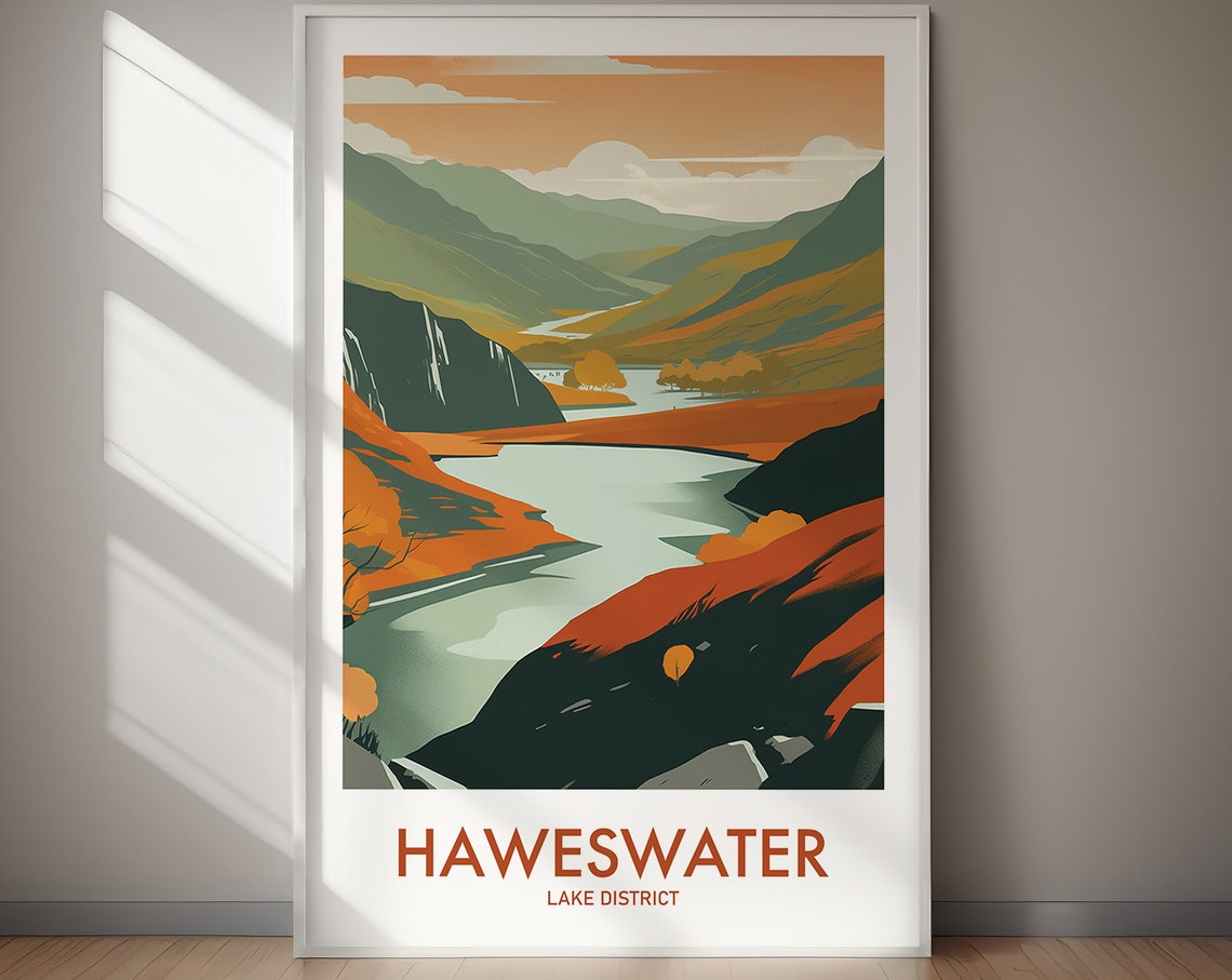 Haweswater Lake District Autumn Reservoir Valley Vintage Travel Poster