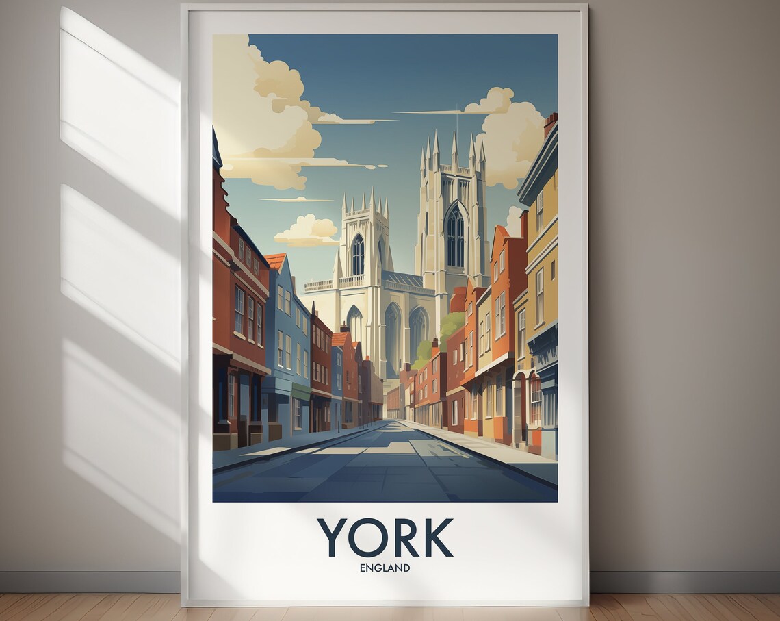 York England Cathedral Street Historic City Retro Travel Poster