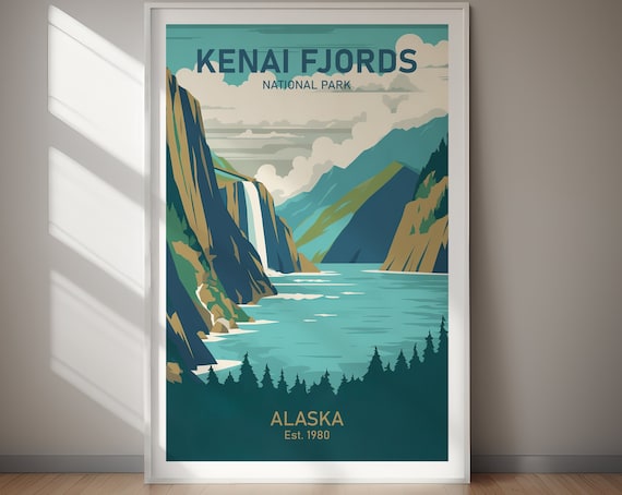 Kenai Fjords National Park Alaska Fjord Waterfall Art Poster