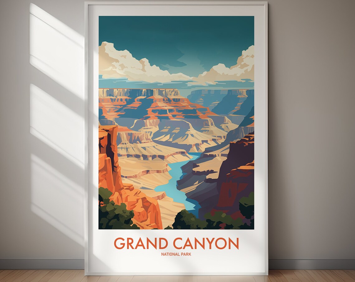 Grand Canyon National Park Arizona River Sunset Travel Art Poster