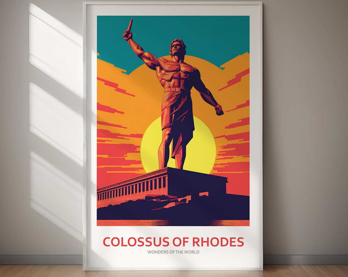 Colossus Of Rhodes Poster Rhodes Greece Wonders Of The World Travel Print Travel Poster Wall Art Gift Gift For Her Gift For Him - Image 2