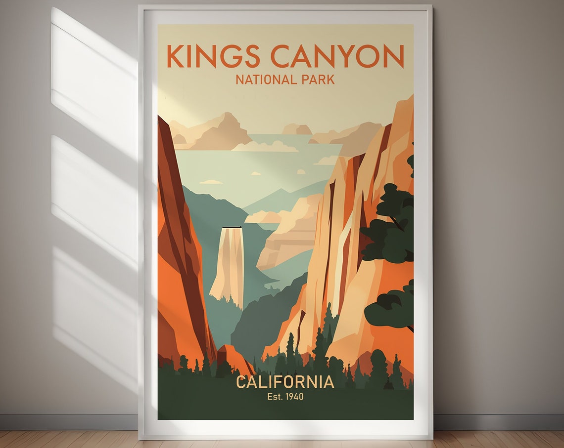 Kings Canyon National Park California Waterfall Cliffs Poster