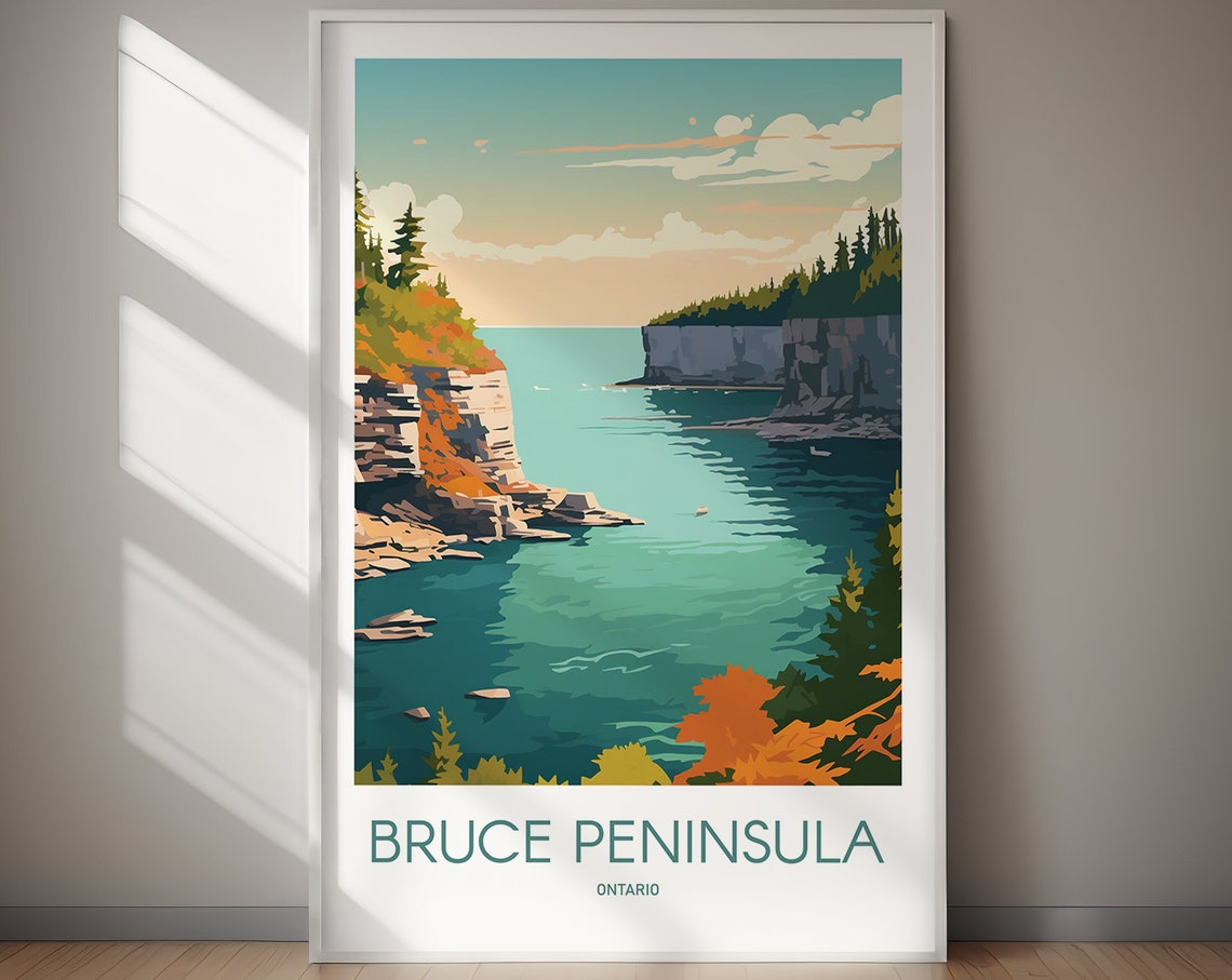 Bruce Peninsula Ontario Coastal Cliffs Bay Retro Travel Poster - Image 2