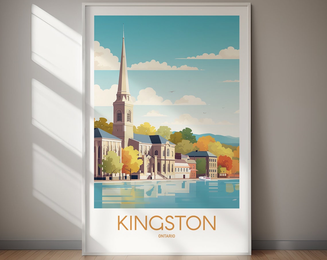 Kingston Ontario Waterfront Church Historic Town Travel Poster