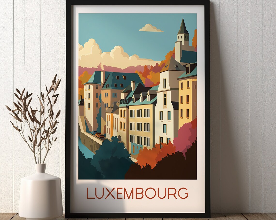 Luxembourg Charming Old Town Autumn Colors Retro Travel Poster - Image 3