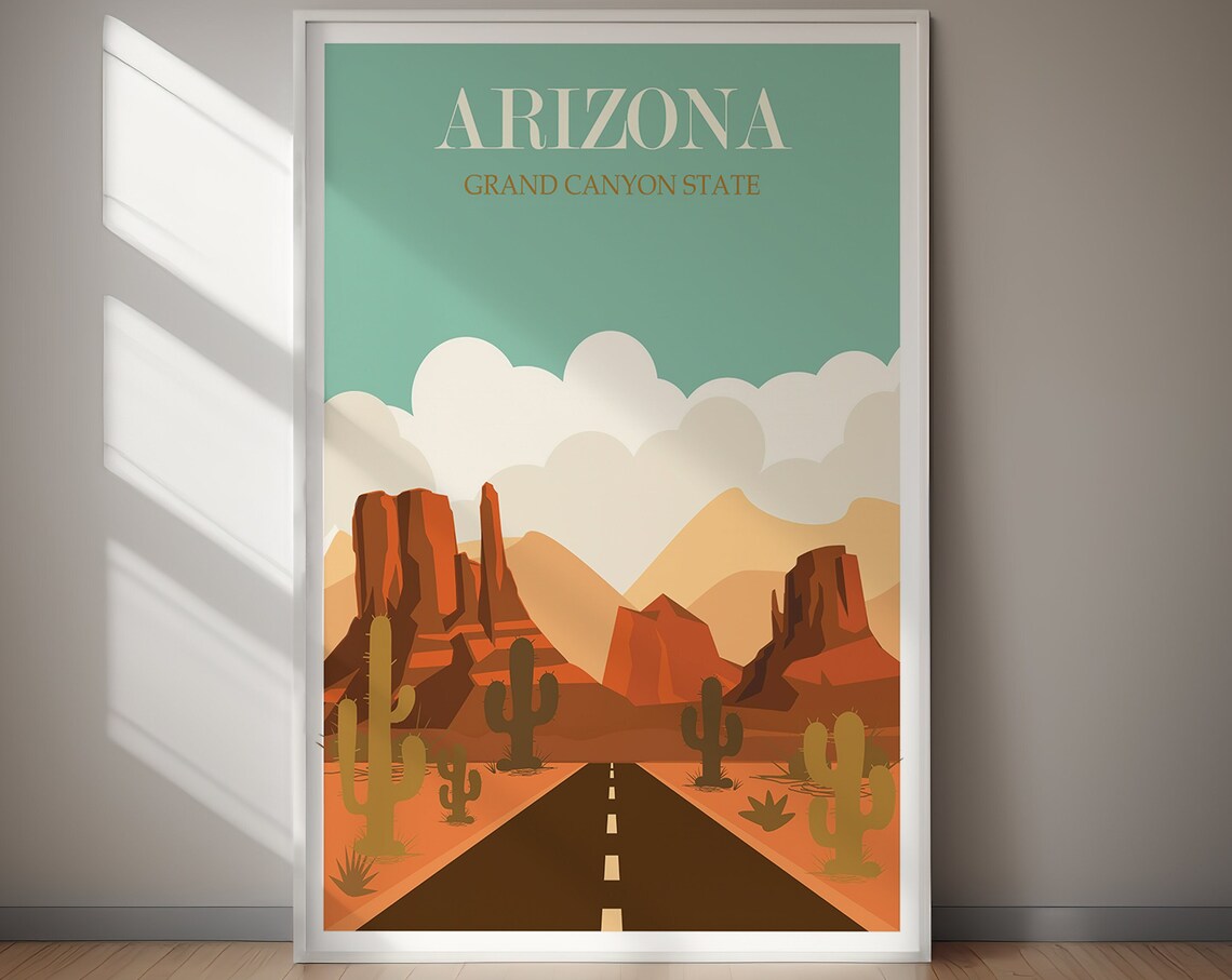 Arizona Grand Canyon State Saguaro Cactus Highway Art Poster