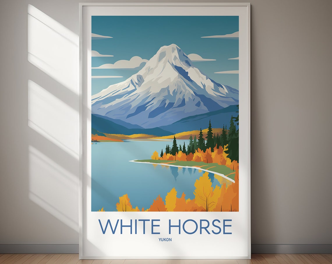 White Horse Yukon Snowcapped Mountain Autumn Lake View Poster