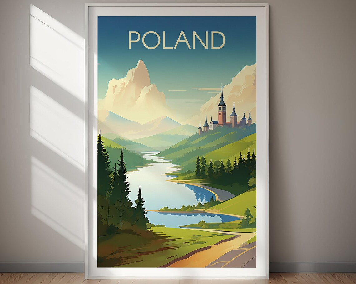 Poland Alpine Mountain Lake Castle Pines Vintage Travel Poster - Image 2