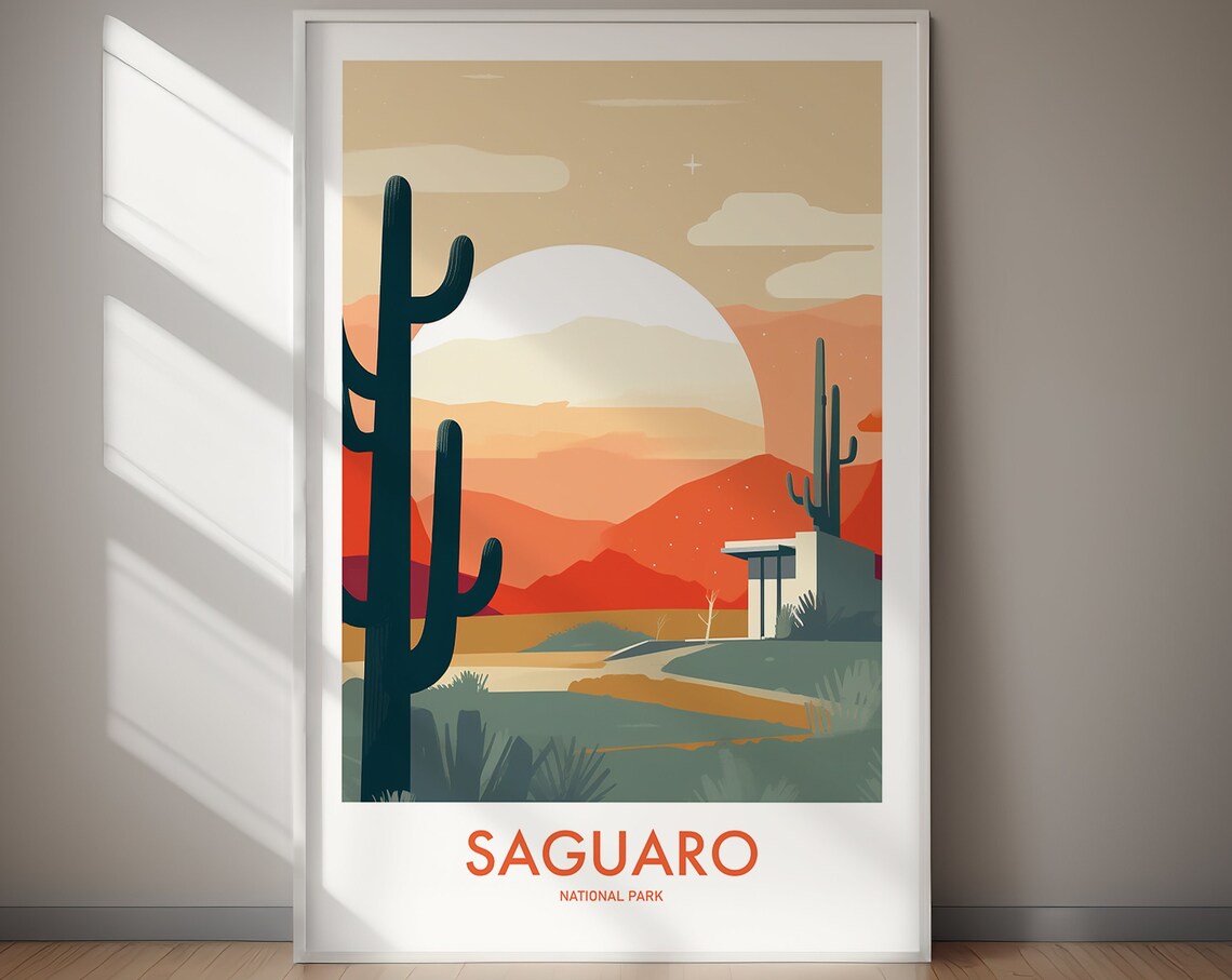 Saguaro National Park Sunset Saguaro Cacti Desert Scene Poster
